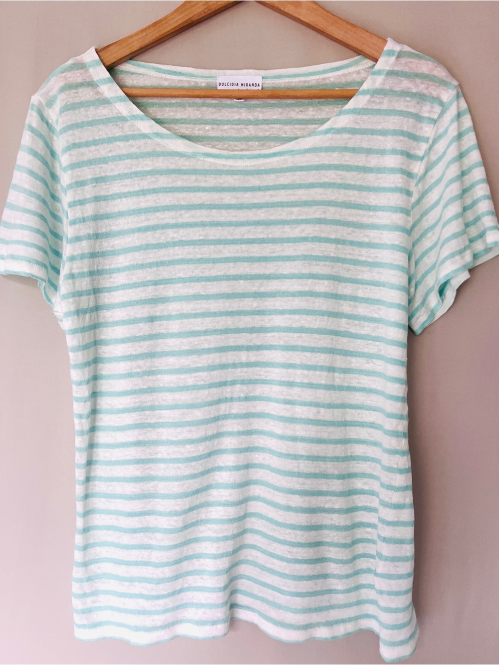 Dulcidia Miranda 100% Linen Striped Short Sleeve Scoop Tee